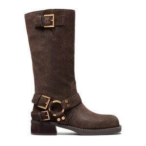 Michael Kors Dark Brown Suede Moto Boots